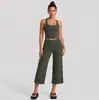 Conjunto de fitness transfronterizo con top de tirantes anchos para yoga, conjunto de pantalones capri de running para fitness que absorben la humedad y se secan rápidamente