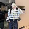 Diseño Nuevo Sentido Estilo Bosque Estilo Academia Cárdigan Rayado de un Botón para Mujer Otoño/Invierno Prendas de Punto con Temperamento Ropa Exterior
