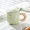 Taza fufu de leche con tapa cuchara taza de café de cerámica de alto valor para niña linda pareja oficina taza de desayuno