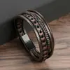 Pulsera de cuero multicapa creativa de moda europea y americana, pulsera de cuero PU con hebilla magnética simple tejida a medida para hombres