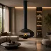 Chimenea Calefactora UFO de Leña y Gas Natural Colgante, Chimenea Artística de Atomización de Alcohol y Gotas de Agua Electrónicas Colgante