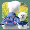 Pet Circle Roupas para Cães e Gatos Coleção Vestido com Bolso Jeans Floral Cão de Porte Pequeno e Médio Vestido com Suspensório Flor Vermelha Pequena