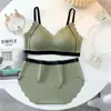 Ropa Interior de Látex Sin Costuras de Color Contrastante Nuevo Estilo Verano 2024 para Mujer, Sujetador Deportivo Delgado Push-Up sin Cables, Chaleco de Espalda Bonita para Mujer