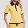 2026 Nova Camisa Polo Esportiva de Manga Curta com Gola, Camiseta Casual Esportiva de Manga Média para Yoga Fitness