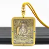 Colgante de Tanka de Dragón Guardián de Ocho Lados Doble Cara de Color Conservado con Pintura a Mano Dorada, Collar Amuleto de Buda Portátil