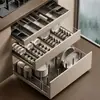 2026 Nuevo Modelo Gris Gunmetal Tablero Divisor de Almacenamiento para Cajones de Cocina Compartimento Integrado para Gabinete para Guardar Espátulas, Palillos y Cucharas