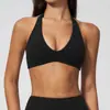 Sujetador de yoga cruzado cepillado para mujer, cuello halter en V, espalda hermosa, a prueba de impactos, de soporte, sin varillas, sujetador deportivo 5575