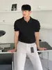 Camisa polo, gola V, gola de gaivota, malha de manga curta, masculina, design torcido, estilo old-money, seda gelada, respirável, atacado de uma fábrica transfronteiriça