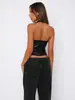 Ropa para Mujer Top Tubo Sexy de Cuello Halter Sin Mangas Espalda Descubierta Ajustado Nuevo de Cuero PU Transfronterizo Europeo y Americano 2025