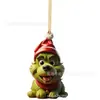2023 transfronterizo nuevo colgante de Grinch navideño monstruo de pelaje verde decoración de árbol de Navidad colgante plano acrílico