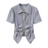 Camisa con cremallera Niche Design Sense para mujer, de manga corta, verano 2024, nueva camisa informal irregular de alta gama Sense