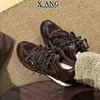 Versión de Piel de Vaca Más Vendida Estilo Retro Zapatos de Entrenamiento Alemanes Zapatos de Mujer Versátiles Doble Cordón Casual Deportivos Zapatos Individuales Suela Suave Zapatos Forrest Gump