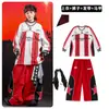 Ropa de Street Dance para Niños Ropa Fresca y Moderna Rayas Rojas 03 Ropa de Presentación Conjunto para Niños hiphop Ropa de Presentación para Niñas