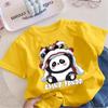 Camiseta de Chicas Panda Despertando León Verano Nuevo Algodón Puro Manga Corta Dibujos Animados Moda Linda para Niños Pequeños y Medianos