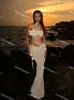 Estilo Pura Pasión Ins Top de Tubo Floral Traje de Baño con Abertura para Mujer Vacaciones en la Playa Bikini de Tres Piezas Semitransparente Falda Larga de Playa