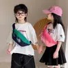 Riñonera Infantil Trendy de Bloques de Color Estilo Coreano, Simple y Versátil, Bolso Cruzado de Moda Estilo Deportivo para Niños y Niñas, Bolso con Estilo