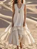 Primavera 2025 Nuevo Estación Independiente de Amazon Transfronterizo Algodón y Lino para Mujer Suelto Falda Larga Vestido sin Mangas
