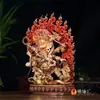 Estatua de Buda de Nepal 10 pulgadas 34 cm cobre medio dorado seis brazos mahagala estatua protectora estatua de Buda cielo negro grande