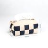 Bolsa de Tecido para Mesa de Jantar de Couro PU Doméstica Tecida Criativa Xadrez Popular Celebridade da Internet Bolsa de Tecido Armazenamento à Prova de Poeira