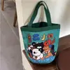 Ins print graffiti girl bolsa balde lona bolsa de almoço estilo coreano lancheira mão fofa bolsa de mamãe cilindro