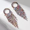 Moda Europea y Americana Exagerados Marca Grande Lujo Diamante Completo Pendientes de Borla Larga Pendientes Elegantes Versátiles para Cena de Mujer