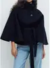 Outono Inverno 2026 Gola Alta Lã Solto Temperamento Elegante Toque de Luxo Cinto Capa Curta de Lã