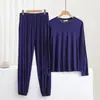 Pijama Masculino de Modal Novo com Gola Redonda, Manga Longa, Calça Longa, Pode Ser Usado Fora de Casa, Roupas de Casa Finas, Primavera e Outono, Tamanho Grande, Calça de Dormir
