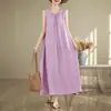 Novo vestido longo de algodão e seda sem mangas com acinturamento, estilo resort à beira-mar, para mulheres, plus size, emagrecedor, para mulheres plus size, com alça de praia