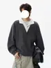 Sudadera con Capucha de Manga Larga con Textura Americana de Nicho, Falsa de Dos Piezas, Solapa, Otoño para Hombre, Patchwork, Top Casual de Manga Larga de Gama Alta
