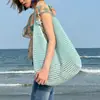Bolsa de Malha Crochê com Flores Vazadas Estilo Coreano Grande Capacidade Estilo Preguiçoso Bolsa Tecida Estilo Férias de Verão Bolsa de Praia