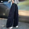 Pantalones de Ropa de Otoño para Niñas 2026 Estilo Nuevo Niños Medianos y Grandes Costura de Contraste Ropa de Trabajo Jeans de Mezclilla Color Sólido Pantalones de Pierna Ancha Pantalones de Pierna Recta Pantalones Largos