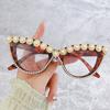 Gafas de sol de ojo de gato de moda con pedrería, cadena personalizada hecha a mano transfronteriza, decoración de flor de cadena, gafas de sol para fiesta