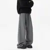 Calça de moletom americana retrô cinza escuro oversized com perna curva, unissex, para outono e inverno, estilo cleanfit, calça de perna reta larga moderna