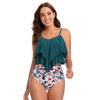Traje de baño de dos piezas nuevo de cintura alta transfronterizo de comercio exterior europeo y americano para mujer Bikini dividido conservador con volantes de Amazon para mujer