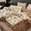Juego de Colcha de Encaje Francés y Terciopelo de Leche de Cuatro Piezas Estilo Princesa Invierno Engrosado Cálido Funda Nórdica de Terciopelo Coral Sábana Bajera Ropa de Cama