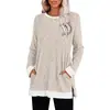 Camiseta de Manga Larga Redonda con Bolsillo y Abertura, Bloques de Color, Estilo Nuevo Otoño/Invierno 2026, Comercio Transfronterizo Europeo y Americano de Amazon para Mujer