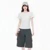 Camiseta Blanca Sencilla de Cuello Redondo y Manga Corta Estilo Coreano para Mujer, Diseño Verano 2026 con Bolsillos, Corte Ajustado, Top Favorecedor