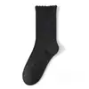 Meias grossas brancas para mulheres, estilo primavera e outono, meias de algodão puro até a panturrilha, estilo coreano ins, meias longas com bolinhas de renda, combinar com Birkenstocks