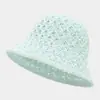 Sombrero de Pescador de Paja Hueco de Verano para Mujer, Viajes al Aire Libre, Vacaciones en la Playa, Sombrero de Sol Transpirable, Sombrero de Cubo de Moda para Adelgazar la Cara