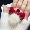 Grampo de cabelo fofo com laço de pompom, clipe para franja de temperamento doce, clipe lateral, clipe para cabelo quebrado, grampo de cabelo, acessórios de cabelo de Ano Novo, presente