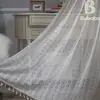 Cortina de Crochê com Design de Moeda de Cobre, Transparente, Estilo Country Americano, Estilo Pastoral Vazado, para Sala de Estar, Varanda, Janela de Canto, Tecido de Cortina Artístico
