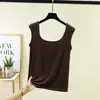 Nuevo top sin mangas de verano para mujer talla grande con cuello doble en U, camiseta básica elástica suelta de modal sin mangas, top casual versátil