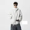 Sudadera Cardigan Blanca para Hombre Otoño e Invierno 2025 Nuevo Diseño Estilo Hong Kong Cremallera con Remaches Holgada Casual Sudadera Chaqueta