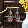 Pendientes Bohemios Azules de Turquesa Estilo Étnico Europeos y Americanos, Pendientes de Borla de Metal Plateado Imitación, Joyería de Borla Vintage para Orejas al por Mayor