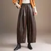 Pantalones casuales de moda de cintura alta, adelgazantes, de corte curvo para mujer, nuevo estilo otoño 2026, pantalones cropped holgados de pierna ancha, pantalones de piel sintética, modernos