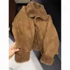 Abrigo de Lana de Cordero Color Café, Estilo Retro Nuevo, Abrigo Cálido, Abrigo Corto de Piel para Personas Menudas