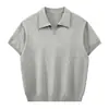 Camiseta de Manga Corta Lisa con Cuello de Solapa Simple para Viajes de Verano, Camiseta de Punto de Lyocell Tencel, Polo Casual de Punto para Hombre
