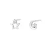 Pendientes de Plata Pura S999 con Estrella y Luna de Circonita para Mujer, Lujo Accesible Diseño de Nicho, Perforación de Oreja Versátil Pendientes Asimétricos Creativos