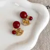 Pendientes Rojos de Perla Estilo Año Nuevo con Circonita Microincrustada, Pendientes Temáticos de Caballo para el Año del Caballo