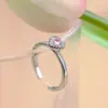 Anillo de cobre simple elegante rosa encantador con incrustaciones de circonita para mujer, lindo, versátil, boca abierta, plata, oro rosa, anillo ajustable